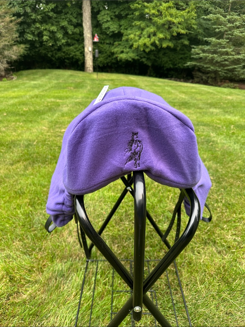 Purple Fleece saddle cover with embroidered horse